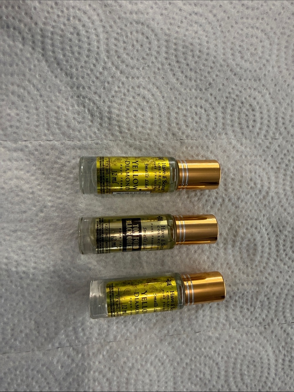 Roll-On Fragrance Oils in Yellow Liquid with Gold Caps (Set of 3)